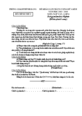 Đề khảo sát chất lượng giữa kì II năm học 2013 - 2014 môn Ngữ văn lớp 8